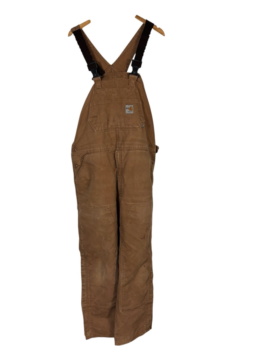 Carhartt FRR45 Flame Resistant Bib Overalls Men's 38x32 Brown Distressed Canvas